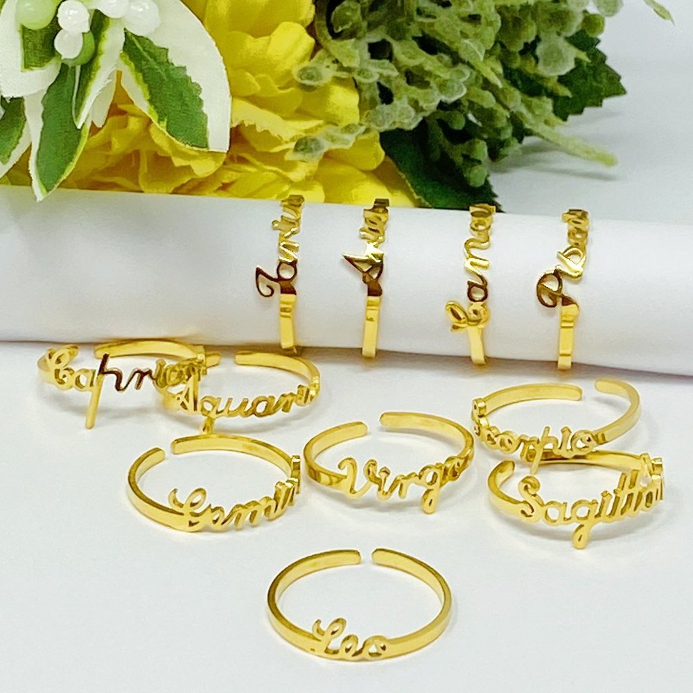 Scripted Zodiac ring